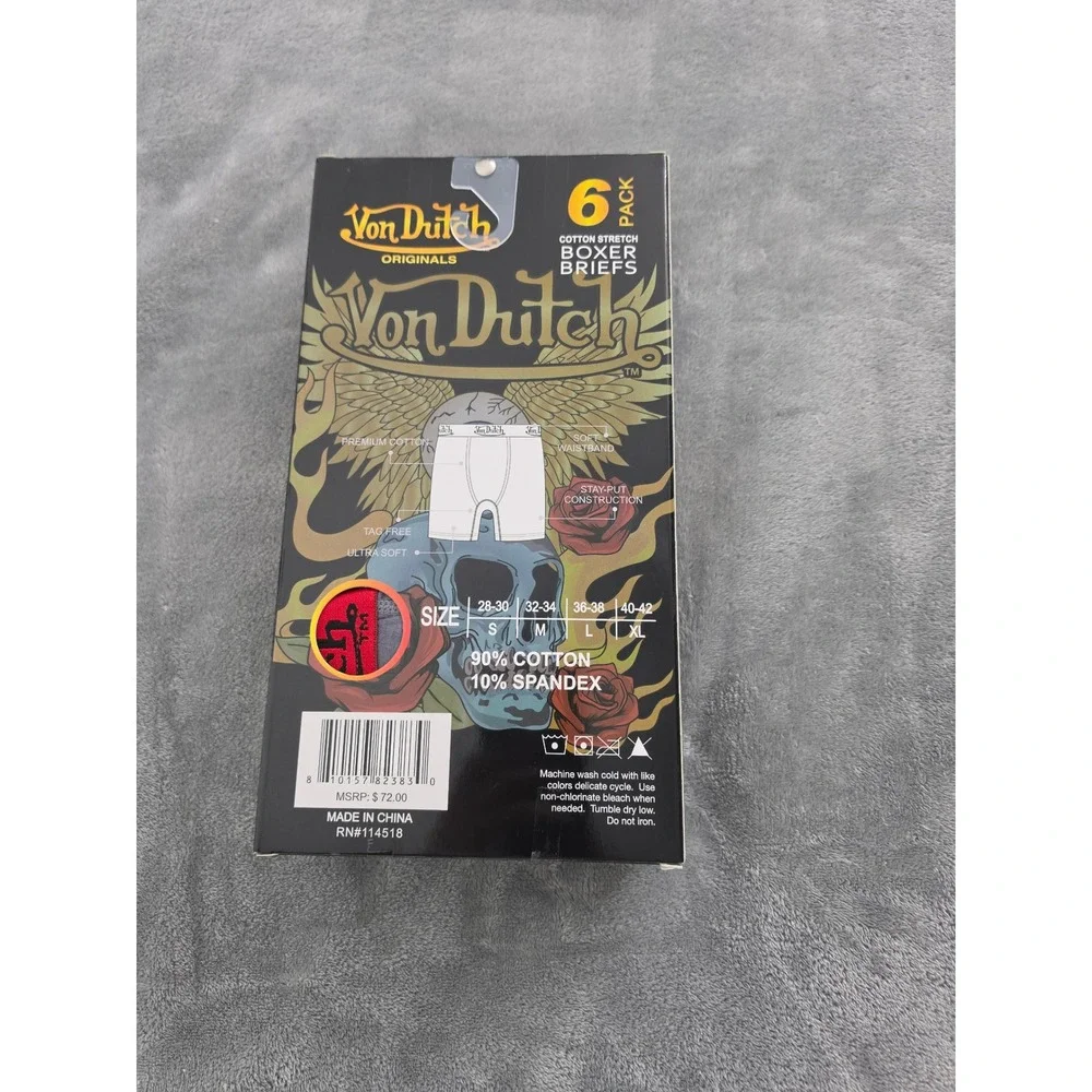 Von Dutch Originals Mens 6 Pack Cotton Stretch Boxer Briefs Medium
